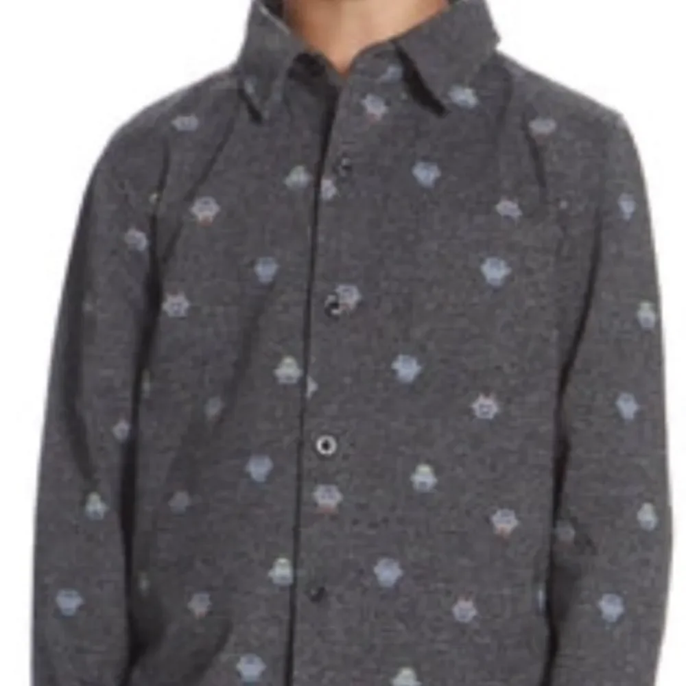 Andy and Evan Boys Robot Pique Knit Buttondown gray NWT size 5
